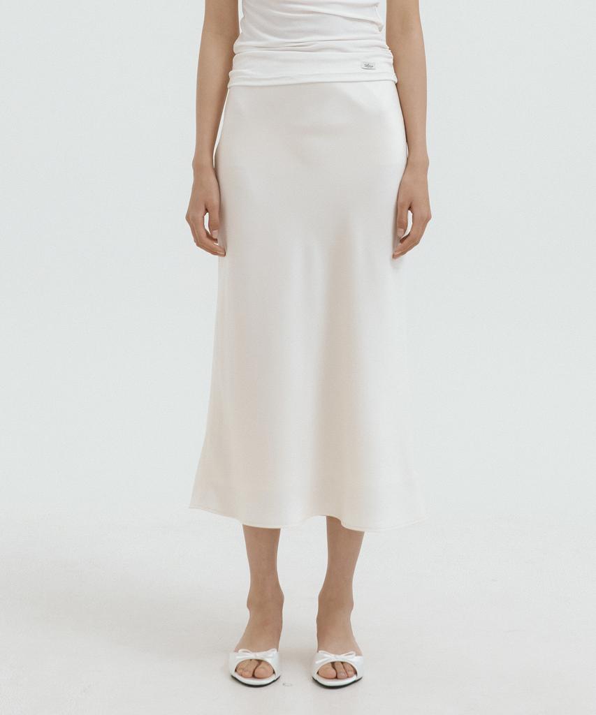 LUCIR ZU Flow Satin Long Skirt (Cream)