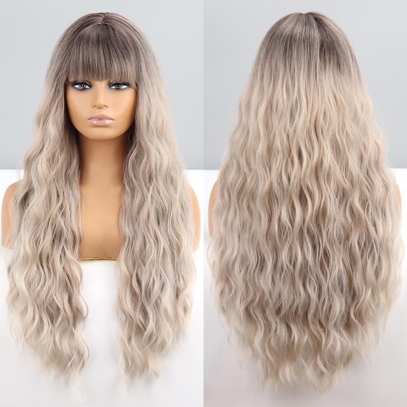 

MERISIHAIR Женский модный длинный волнистый черный парик с челкой Синтетическое волокно Натуральный парик с глубокими волнами Повседневная одежда Косплей Черный волнистый парик