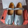 Fashion Women Tabis Ninja Ballet Flats Silver Leather Split Toe Shoes Plus Size 42 Champagne Loafer Mary Janes Buckle Pumps Footwear