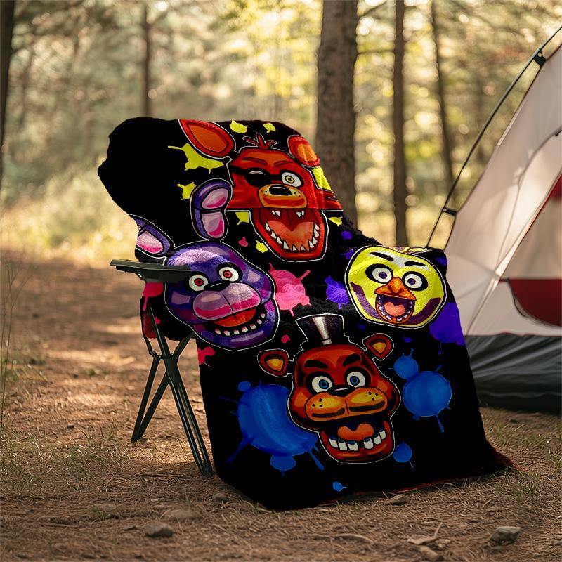 1pc Freddy bear1 Theme Blanket - Digital Print, Polyester, Cozy for All Seasons, Perfect for Outdoor, Camping, and Travel