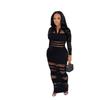 TW823 European and American Women's High-End Mesh Splicing Slim-Fit Waist-Cinched Long Dress for Autumn and Winter