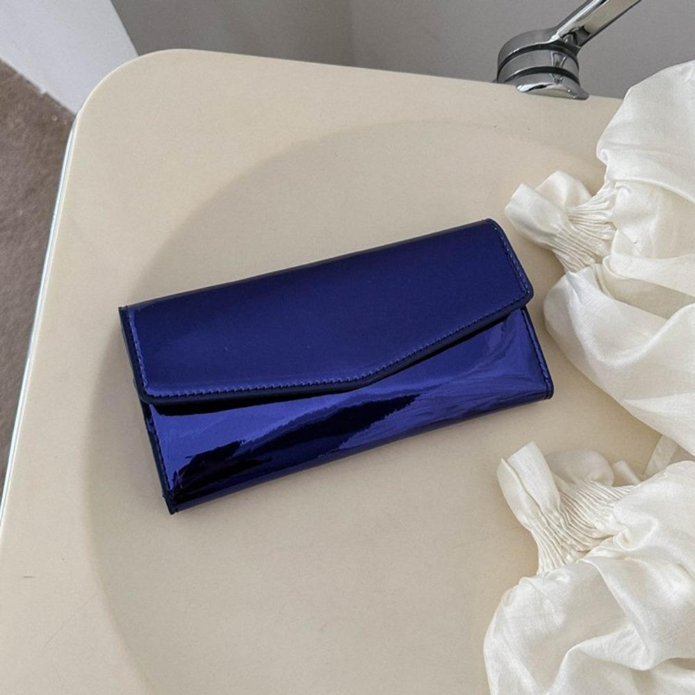 Pu Leather Envelope Evening Bag Functional Messenger Cluth Bag Triple Flod Long Wallet Girls