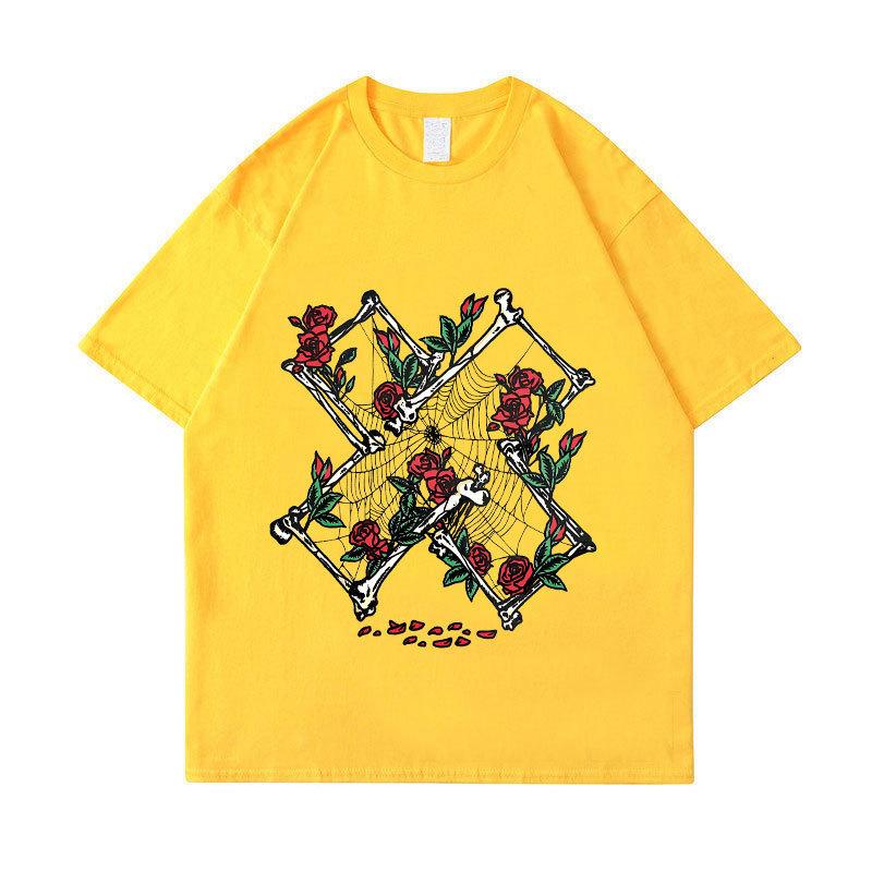 Camiseta de Algodón de Manga Corta Estampado de Calavera XPLR Y2K Sam y Colby Unisex Tops Casuales