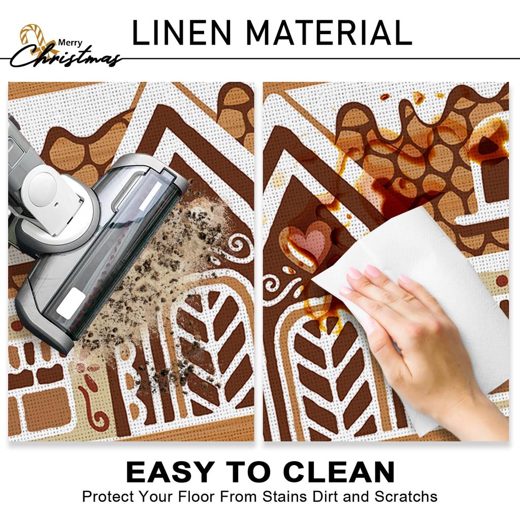 2-Piece Christmas Kitchen Rug Set, Gingerbread House Bathroom & Kitchen Mats, Stain-Resistant Non-Slip Home Decor