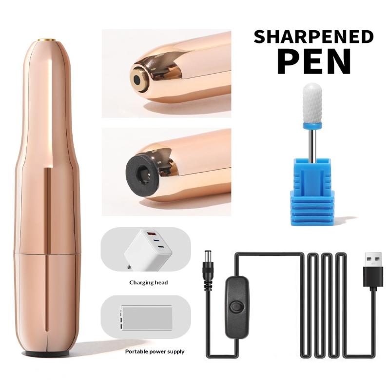 Electric Nail Polisher Exfoliator Machine Nail Drill Bits Dead Skin Remover Nails Grinding Polishing Usb With 6 Bits File Pen