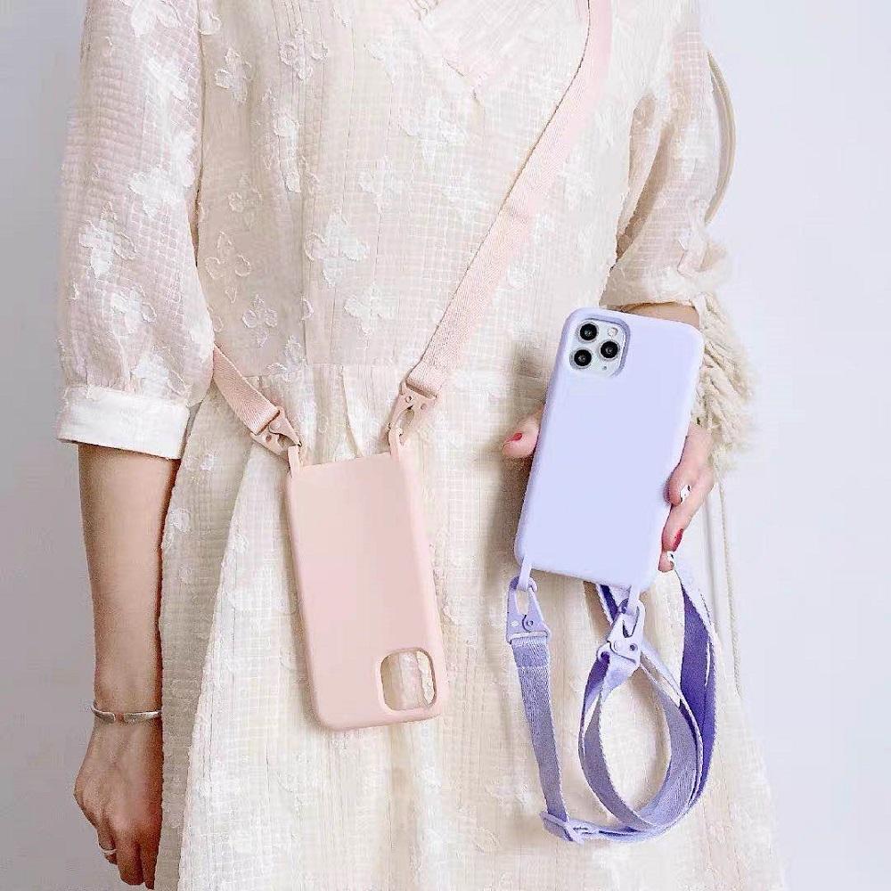 Silicone Lanyard Phone Case For iPhone 12 13 Mini 14 15 16 Pro Max X XR XS Cover With Neck Strap Crossbody Necklace Cord