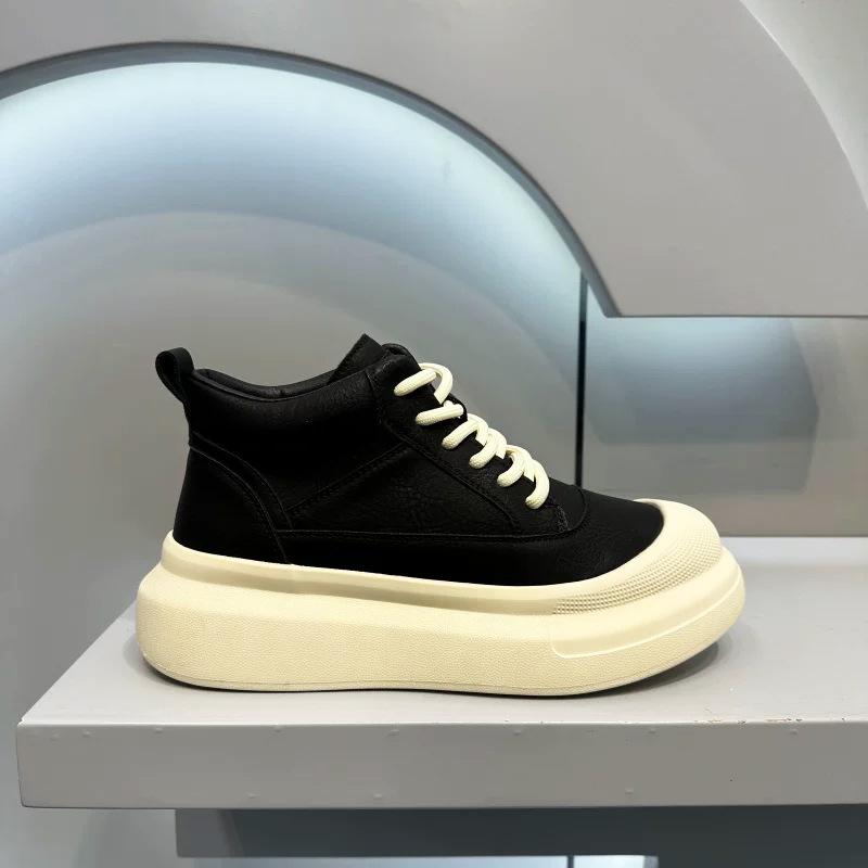 Autumn and Winter Velvet Retro Thick-soled Casual Leather Surface Lace-up Trendy Shoes Premium Sense Zmd