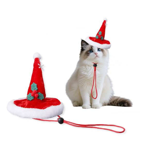 Yousheng Cat Xmas Hat Puppy Velvet Red Christmas Hat Pet Hat with Snowflakes for Cats Small Dogs Party Photo Prop Festive Costume Accessory