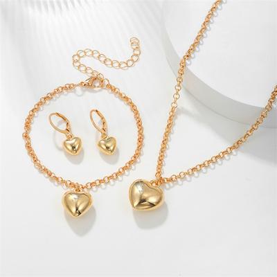 1Set Simple  Golden Heart Pendant Earrings Necklace Bracelet Jewelry Set Exquisite Women'S Jewelry Anniversary Gifts