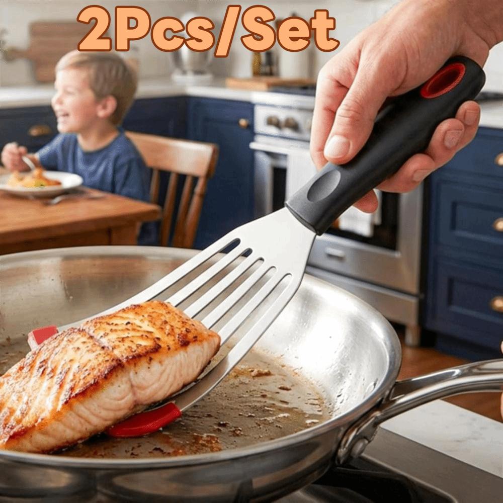 2Pcs/Set Anti-scalding Steak Spatula Heat-resistant Slotted Turner Frying Fish Spatula Outdoor