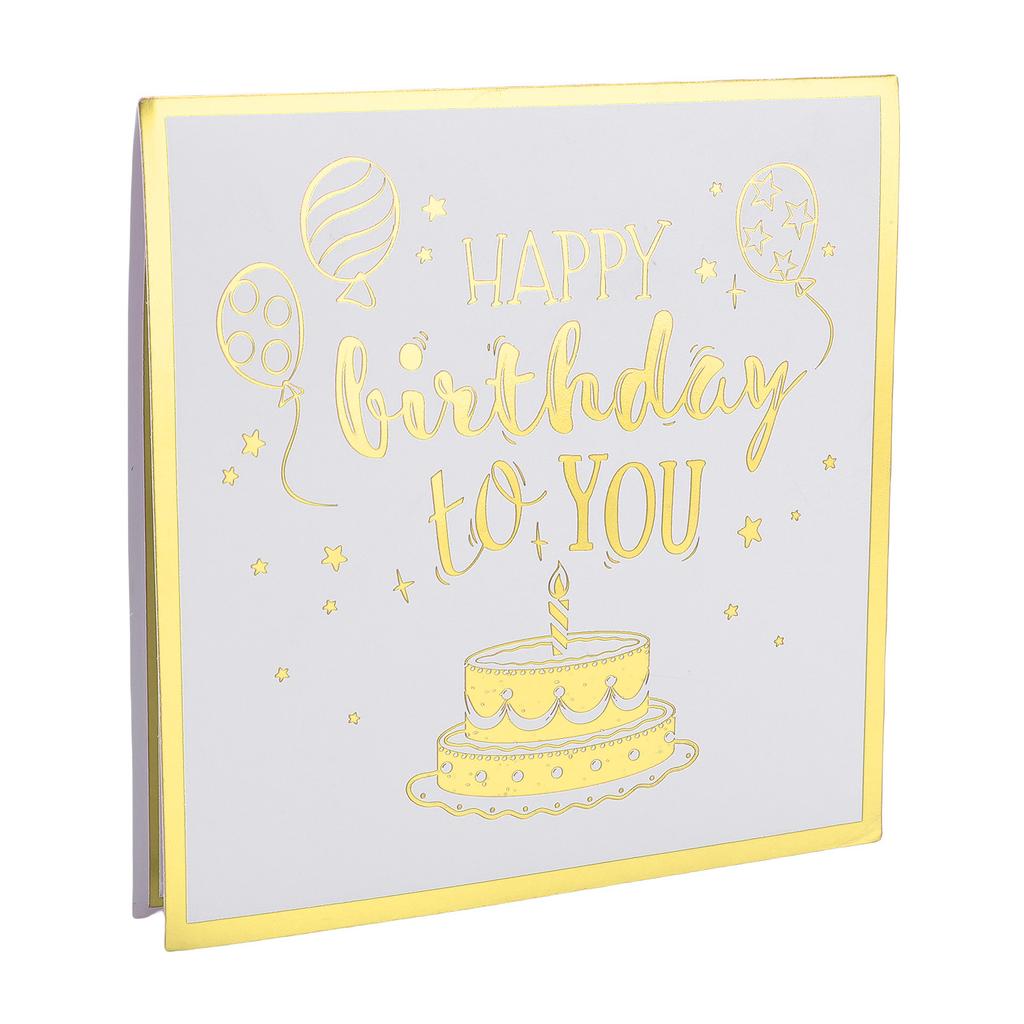 Birthday Card Cake Fireworks Stars Balloons 3D Birthday Greeting Card with Light Music Envelope for DIY Present Gold