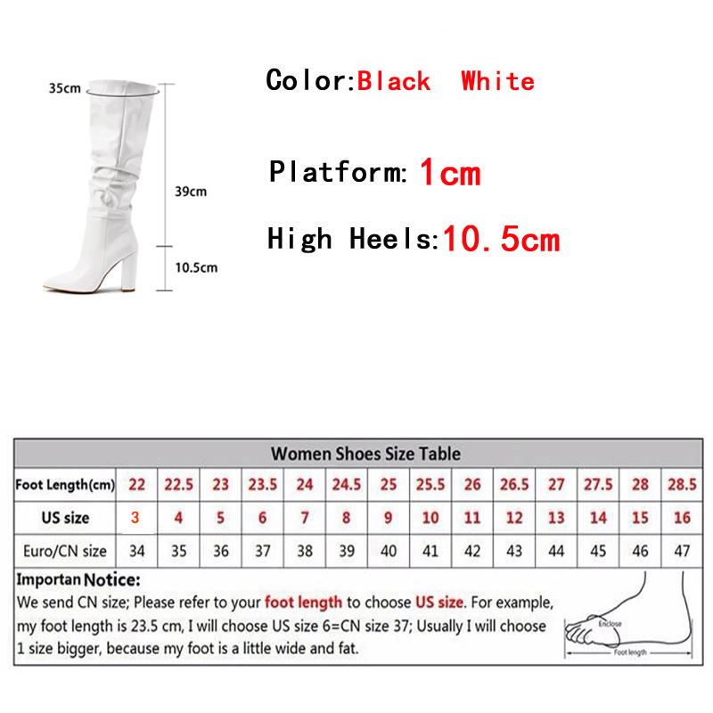 Fashion Liyke Sexy Pointed Toe Motorcycle Knee High Boots Women Black Pleated Leather Square High Heels Party Stripper Shoes Booties