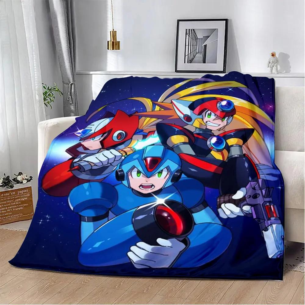 Cartoon Rockman Game Megaman Printed Blanket Picnic Blankets Warm Blanket Soft and Comfortable Blanket Home Travel Birthday Gift