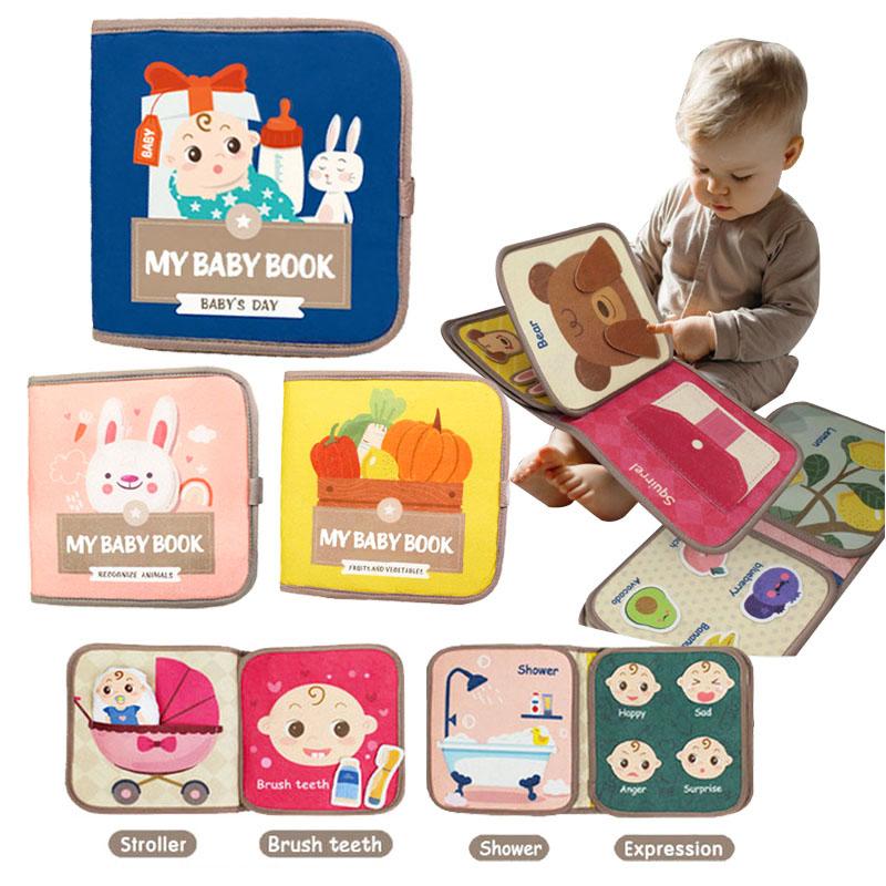 Livre d'activités Montessori pour bébé, jouet puzzle d'éducation précoce, animal cognitif en tissu, autocollants répétables, livre d'activités silencieuses avec compétences de vie