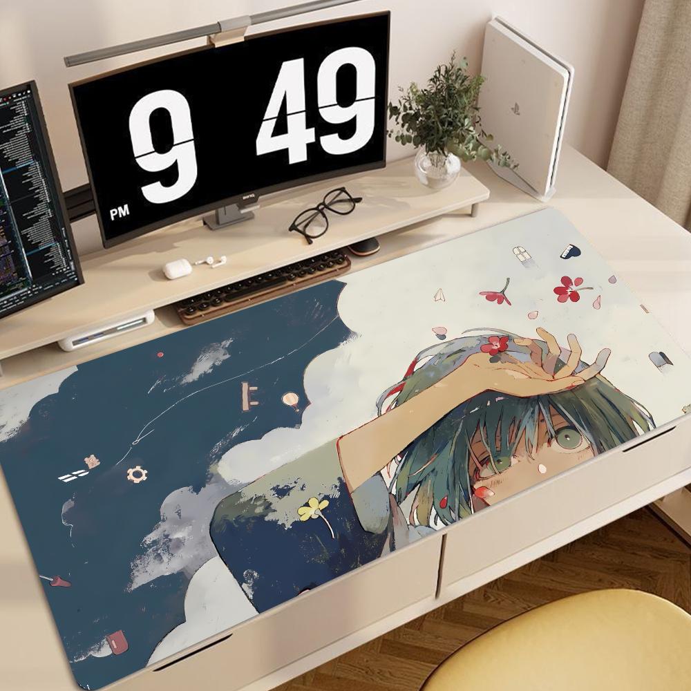 Gaming Mouse Pad Large Desk Mat Antislip Base Stitched Edges Artistic Floral Anime Guy Keyboard Pad for Gamer Office Home