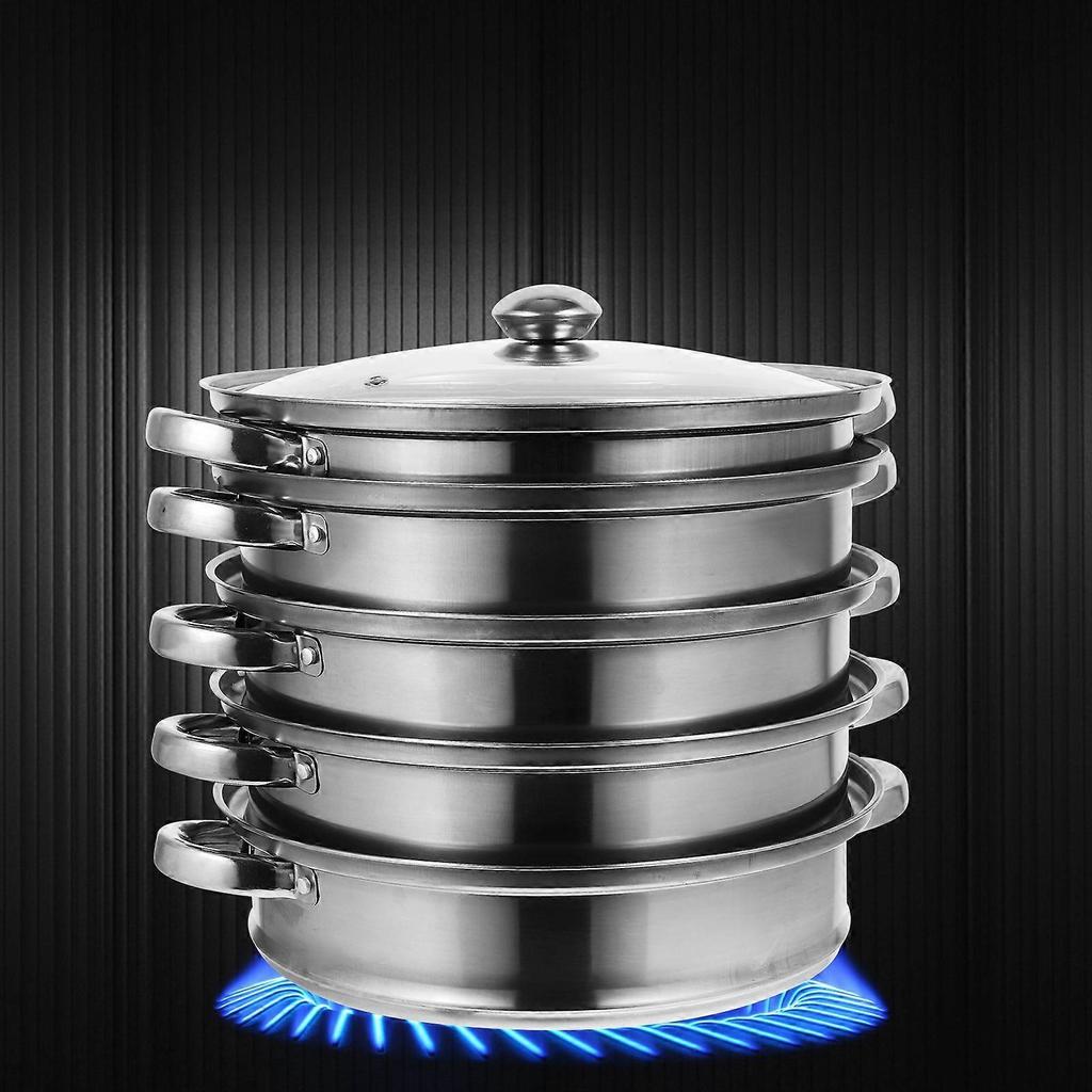 Edelstahl-Dampfgarer Multifunktionaler Kochtopf Praktischer Suppentopf Silber (5 Schichten)
