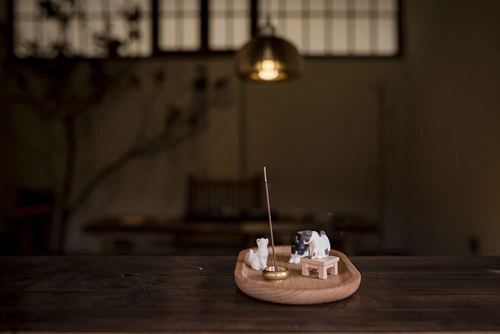Bombinate Incense Cat Wooden Cute Japanese Beech Wood Holder, Design, Plate, Style,