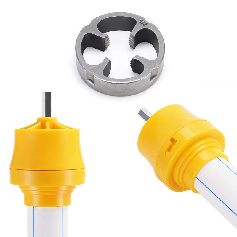 Electric Drill Compatible PVC Pipe Threader Kit, Thread Maker Tool for Electric Drill, Pipe Threader with 3 Dies 1/2", 3/4", 1" (Internal + External)