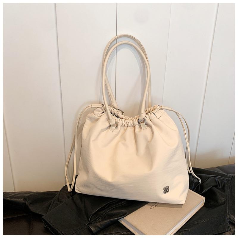 

New casual literary bucket bag fashion drawstring shoulder women s bag minimalist pleated Oxford cloth handbag белый