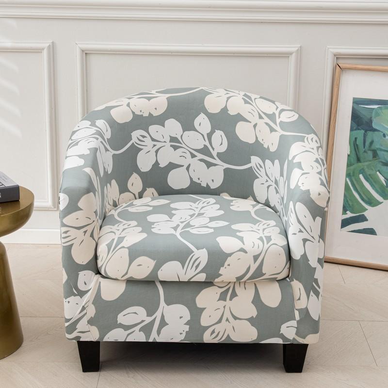 Club Chair Slipcover 2 Piece Stretch Printed Round Barrel Chair Covers Removable Tub Chair Slipcover With Elastic Bottom