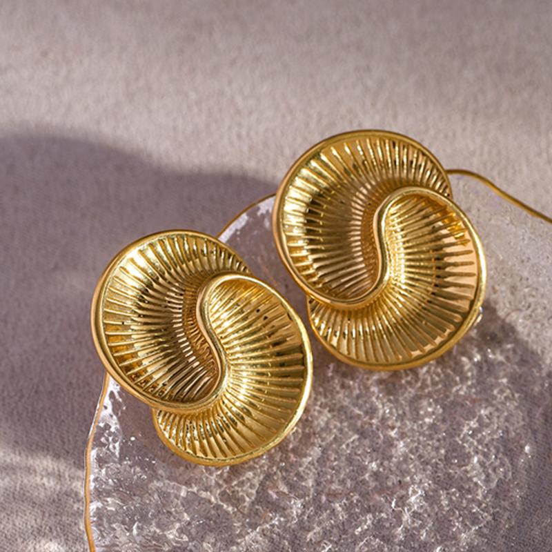 Stainless Steel Geometric Unusual Stud Earrings for Women Prevent Allergy Simple Spiral Texture Earrings Jewelry Bijoux Gift