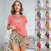 New Pajamas Loungewear Set Summer Ladies Leopard Print Love Top Shorts Sexy Two Piece Set of Casual Pajamas Loungewear