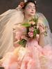 Nuevo vestido de novia de alta gama estilo pintura al óleo con flores, vestido color rosa Mori