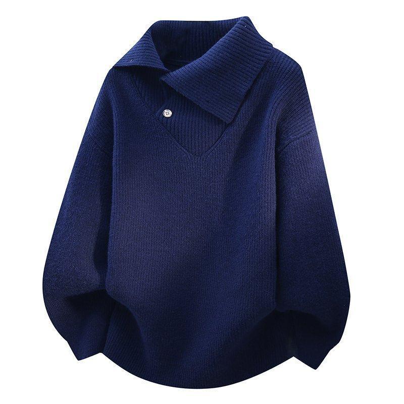 Men s Stylish Lapel Knit Sweater - Versatile Solid Color Woolen Top for Autumn & Winter M/L