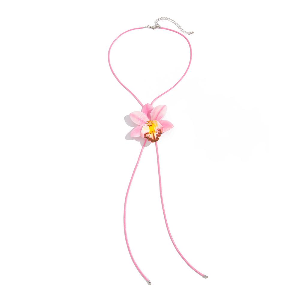 Fashion Three-Dimensional Simulation Flower Necklace Choker Personalized Long Wax Thread Fabric Flower Necklace