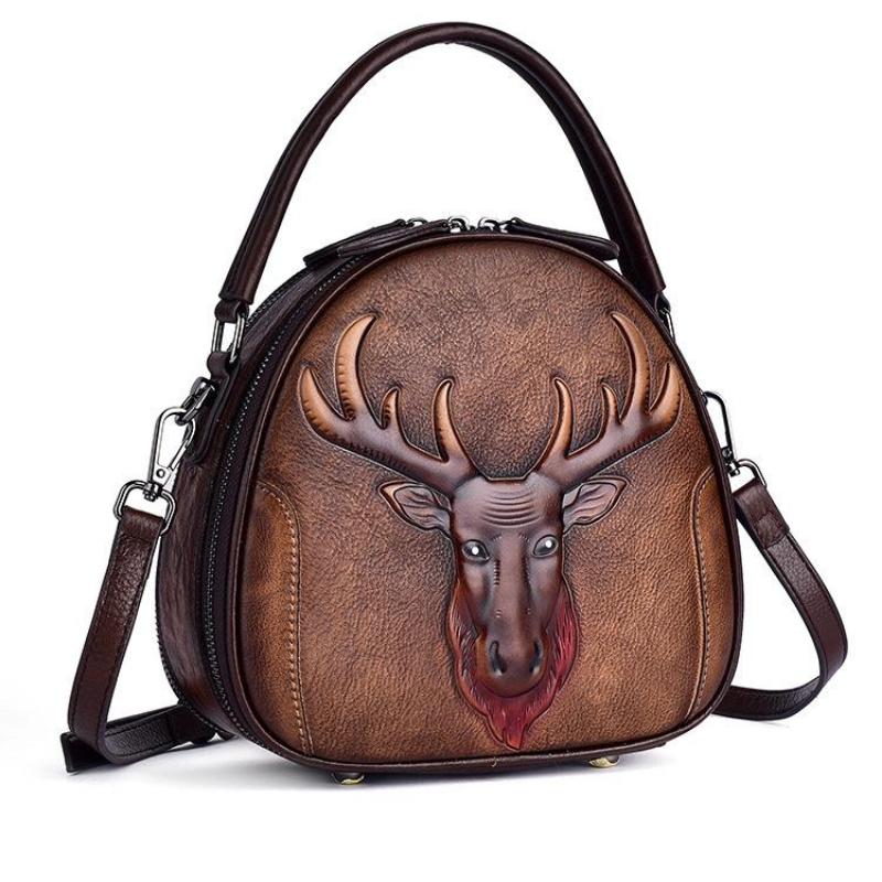 Johnature Retro Embossed First Layer Cow Leather Women Bag Leisure Handmade Handbag Fashion Shoulder Messenger Bags