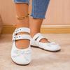 New Large-sized Belt-buckle Round-toe Flat Single Shoes with A Bow, Shallow Opening, Breathable, and Lazy Boat Shoes