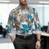 Men's Shirt, Ethnic Style Diamond Shaped Geometric Printed Long Sleeved Shirt, Business Casual Spring and Autumn Collar Shirt