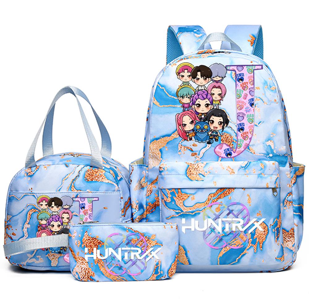 3Pcs/set 26 English Letter K-pop Printed Backpack Handbag Pencil Case for Teenager Student Girl Boy Bookbag Schoolbag Women Large Capacity Travel Bag