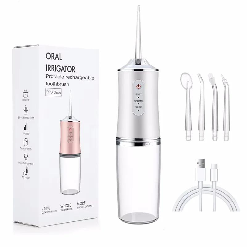 Waterproof IPX7 oral irrigator with 4 nozzles 3 modes 220ML oral irrigator USB rechargeable travel and home oral irrigator