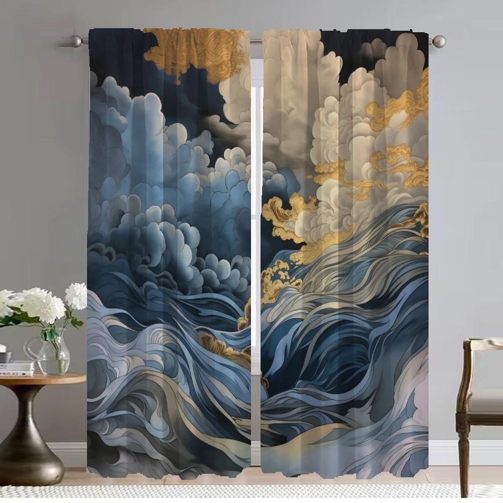 Anti-mosquito Curtains for Living Room Curtain Japanese Waves Home Interior Curtains 2 Pieces Partition Tulle for Bedroom Shades
