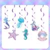 Mermaid Theme Party Supplies: Colorful Fish Scale Napkins, Plates, Cups, Flags, and Swirl Decorations