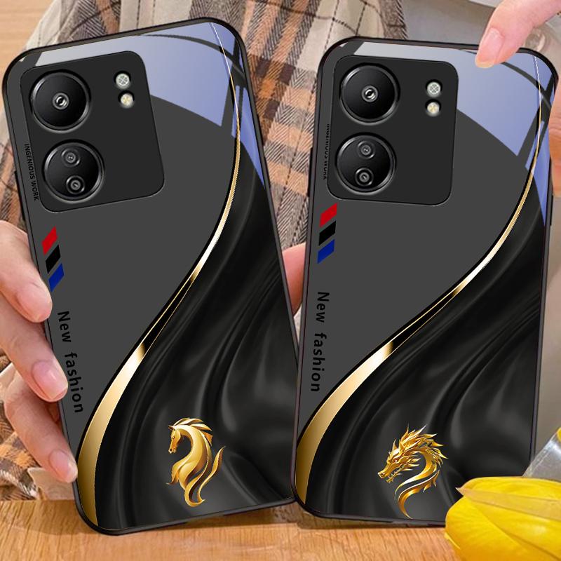 Starlight Zodiac For Xiaomi Redmi 13C Note13 12 Pro Plus 5G Note 9 13T Pro POCO X6 F5 F6 Black Tempered Glass Phone Case