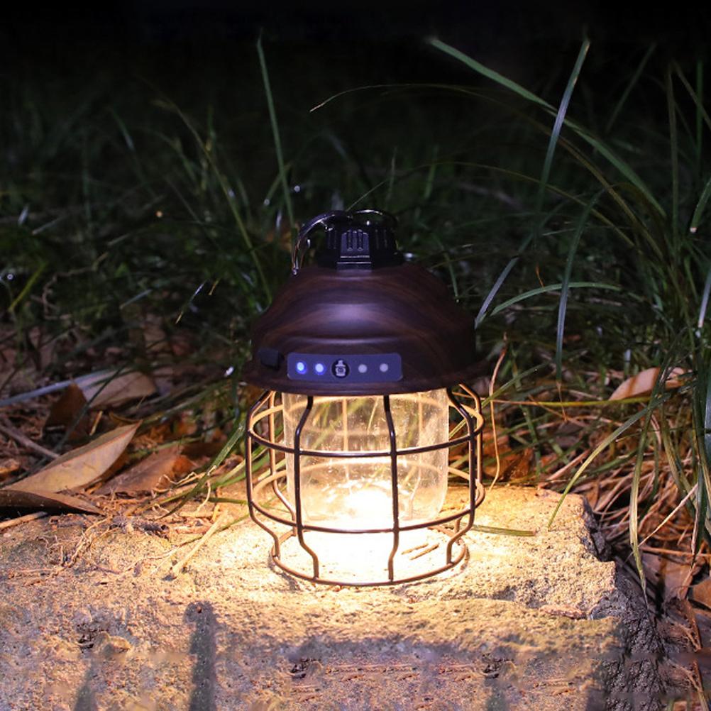 LED Vintage Lantern Outdoor Hanging Camping Lanterns Portable Rechargeable Tent Light with Carabiner Antique Night