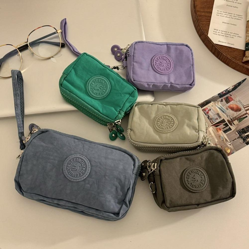 Large Capacity Short Zipper Coin Purse With Lanyard Nylon Phone Bag Simple Money Bag Unisex