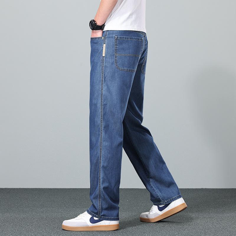 JYL New Thin Jeans, Wide Straight Thin Men's Elastic Pants