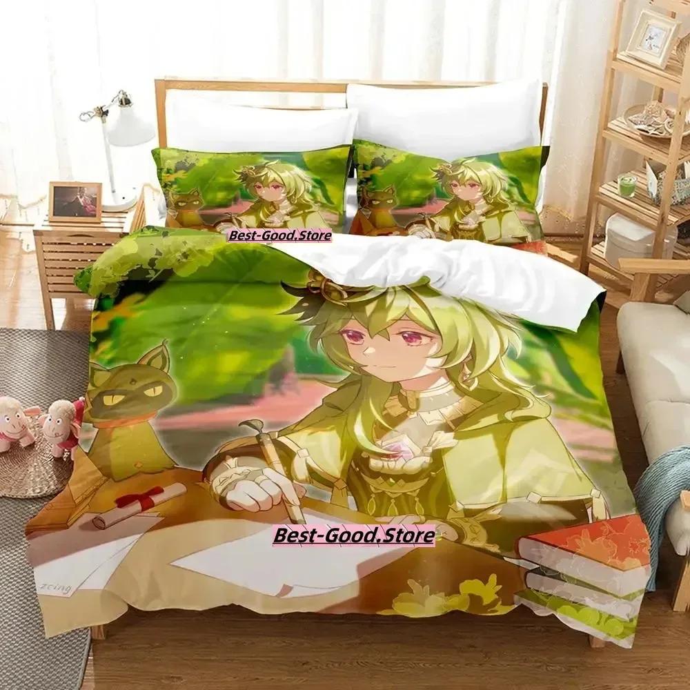 2023 New Game Collei Genshin Impact Bedding Set Cartoon Anime Three-piece Set Adult Kid Bedroom Duvetcover Sets 3D Kawaii Girl
