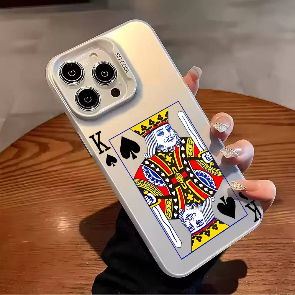 

Fashion Playing Cards K Phone Case For iPhone 17 16 15 14 13 12 11 Pro Max Plus Silver candy Matte Cover iPhone15plus