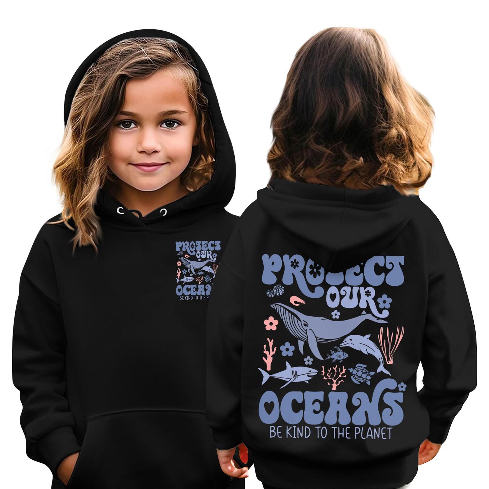 

Детские толстовки, свободная спортивная рубашка с капюшоном и принтом, модная спортивная рубашка 110 чёрный