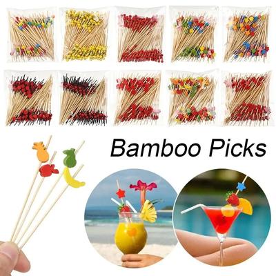 100Pcs Disposable Bamboo Picks Fruit Sticks For Kids Cocktail Decor Picks Salad Sandwich Buffet Toothpicks Wedding Party Supply
