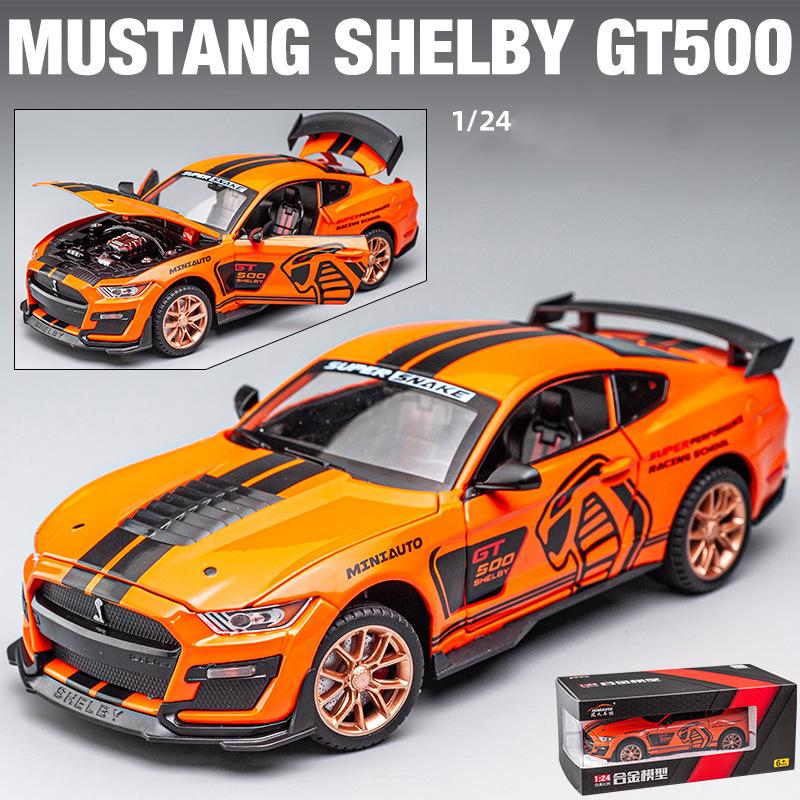 Maßstab 1:24 Mustang Shelby GT500 Druckgussauto-Modellspielzeug, zurückziehbares Spielzeugfahrzeug mit Ton und Licht für Kinder, Kleinkinder, Jungen und Mädchen, Geschenkkollektion