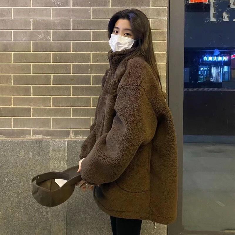 Korean Style Women's Plus Size Lambswool Coat - Thick, Versatile, and Trendy