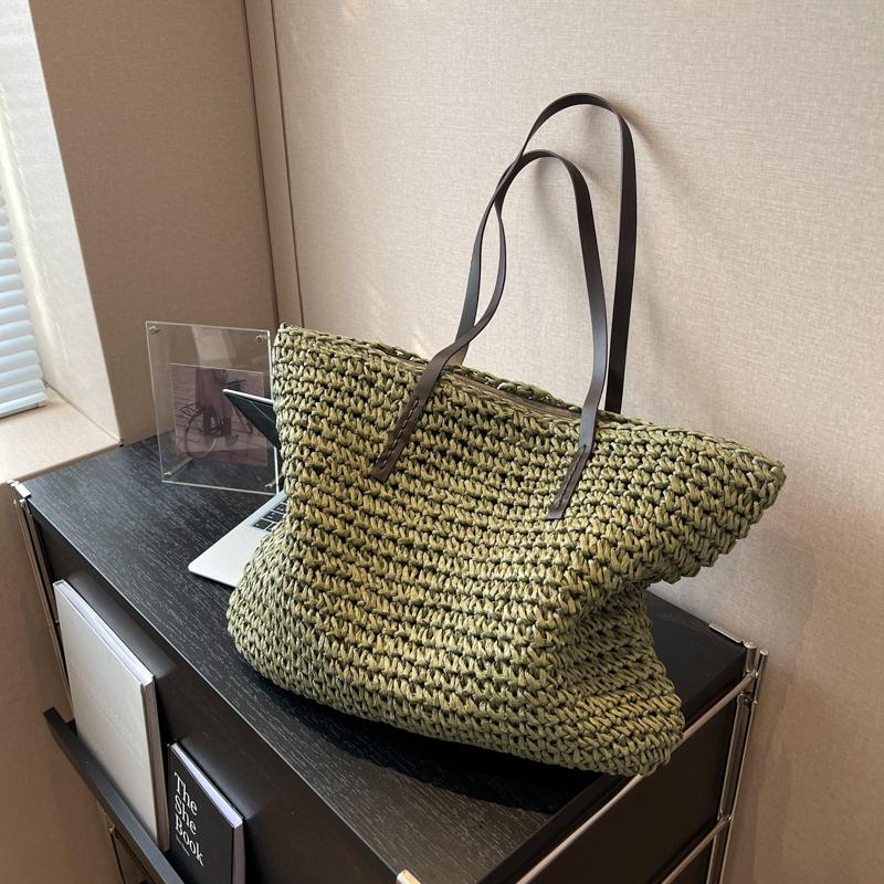Luxury Design Straw Woven Tote Bags for Women Large Capacity Shoulder Beach Bag Pure Color Summer New Big Shopping Handbag