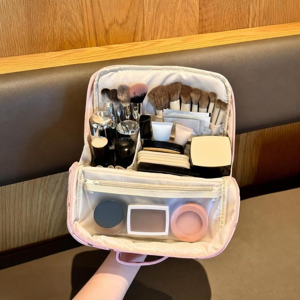 Multi-layer Polka Dot Stand-up Cosmetic Bag Waterproof Handbag Stylish Makeup Organizer  For Women
