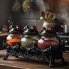 Frog Shaped 3pcs Spice Jars Set with Decorative Rack Seasoning Containers for Kitchen Spice Storage Organizer Spices Countertop