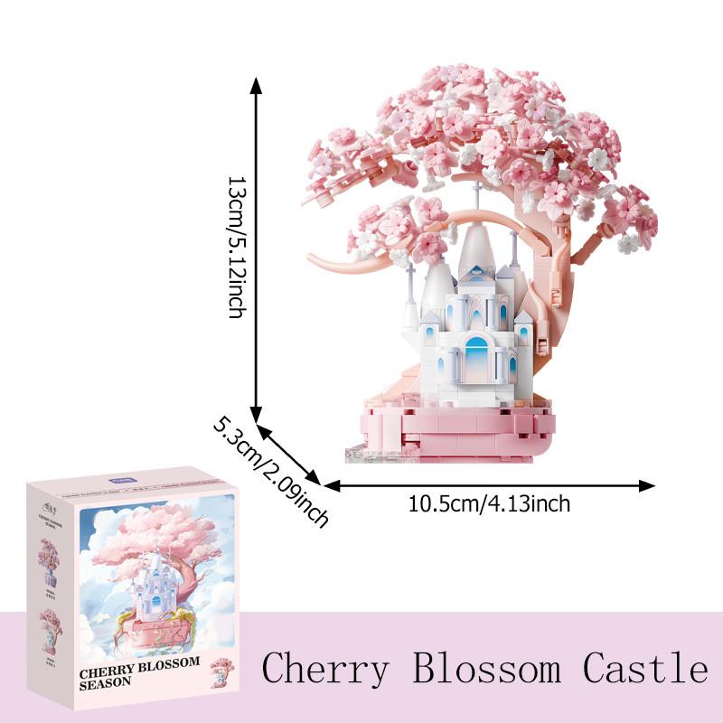 Fantasy Cherry Blossom Season Assemblage Constructing Modules Kits Flower Castle Models Home Deco Kids Play kits for Girls Birthday Celebration Gifts